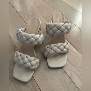 Nicole Miller Braided Double-Strap Slide Sandals in Ivory